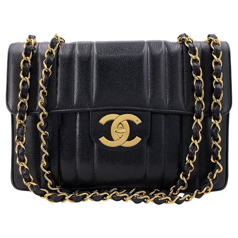 chanel black caviar mademoiselle vertical stripe jumbo flap bag